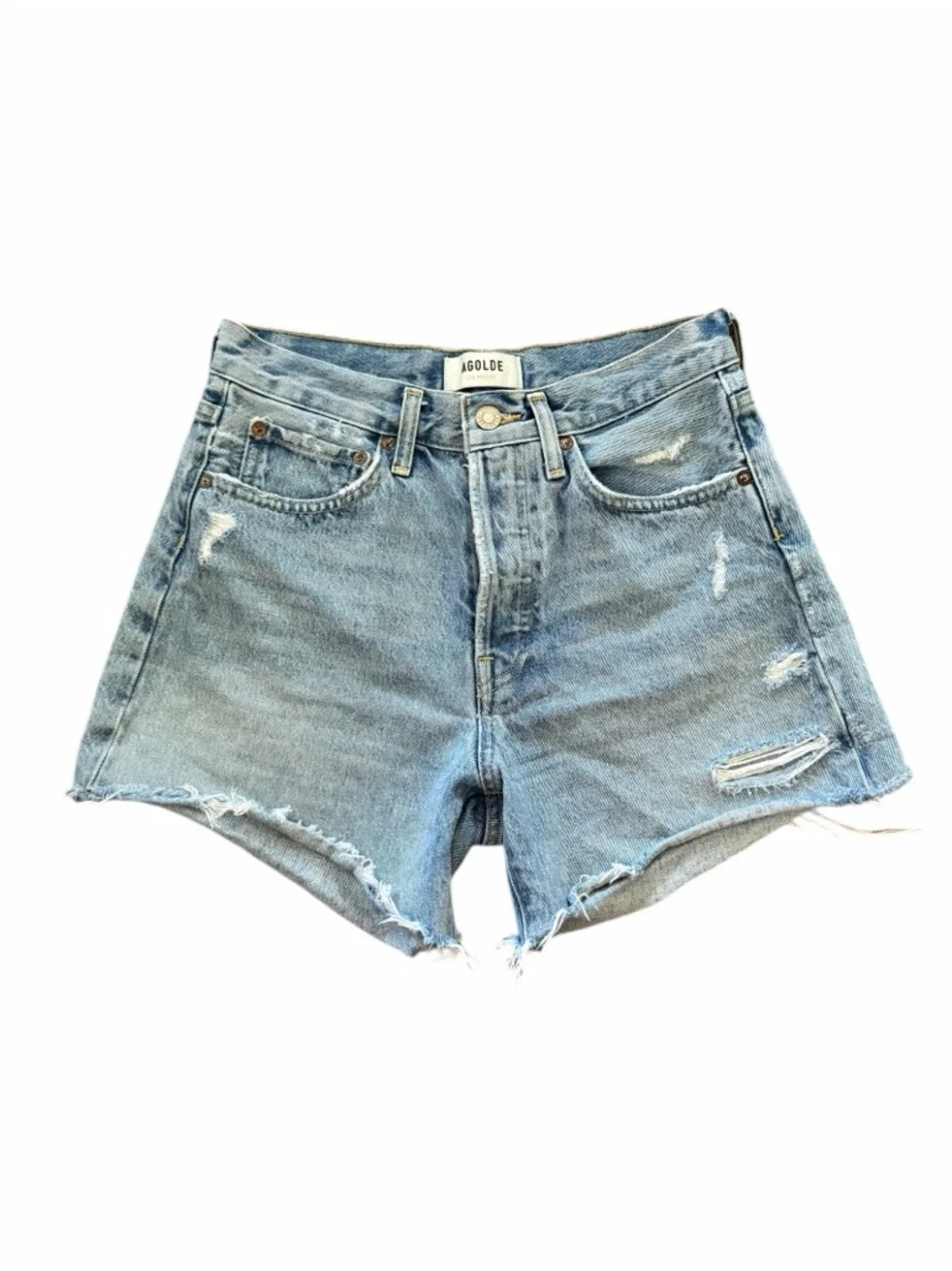 AGOLDE High‎ Rise Jean Shorts Light Wash Distressed 24